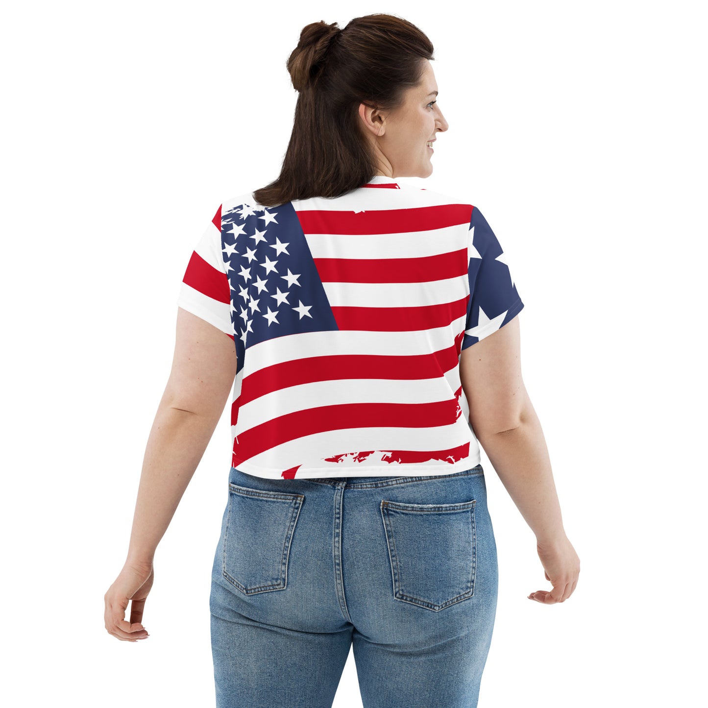 US Flag Print Crop Tee