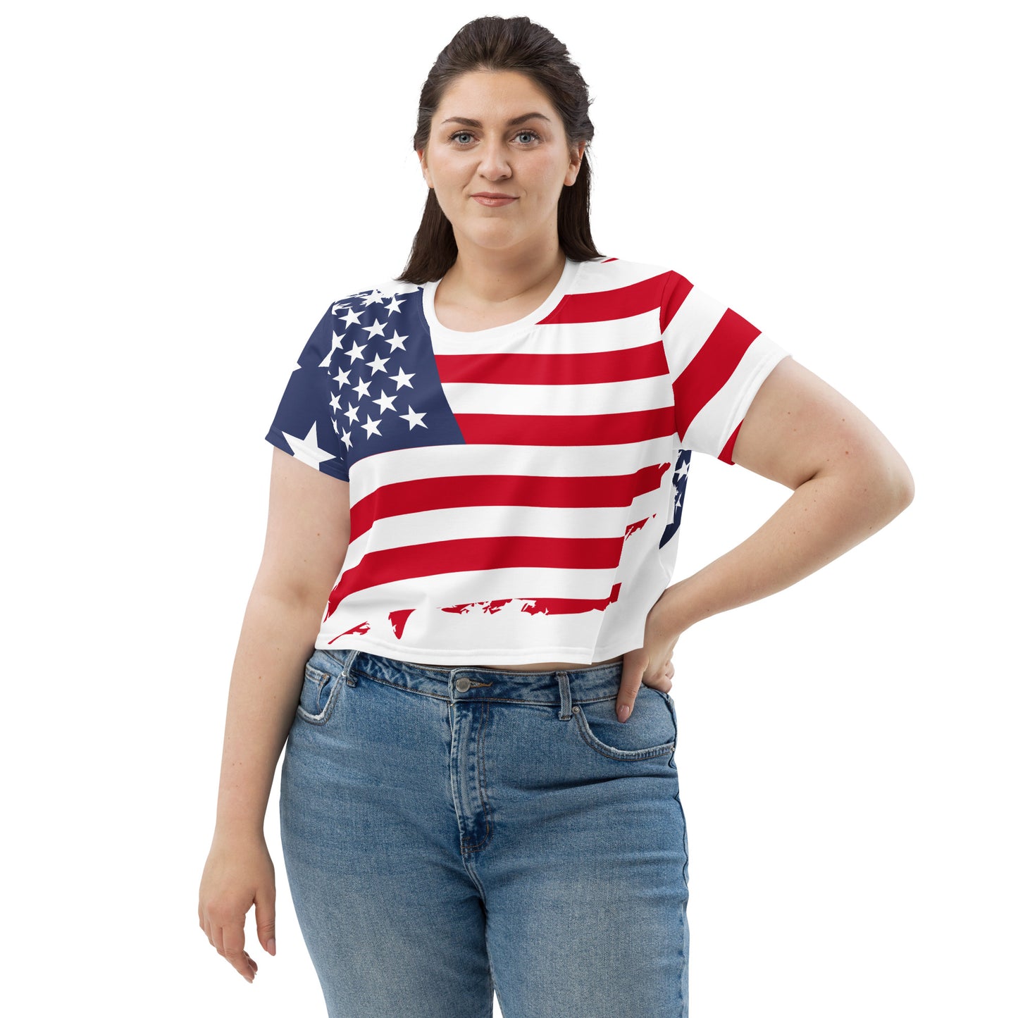 US Flag Print Crop Tee