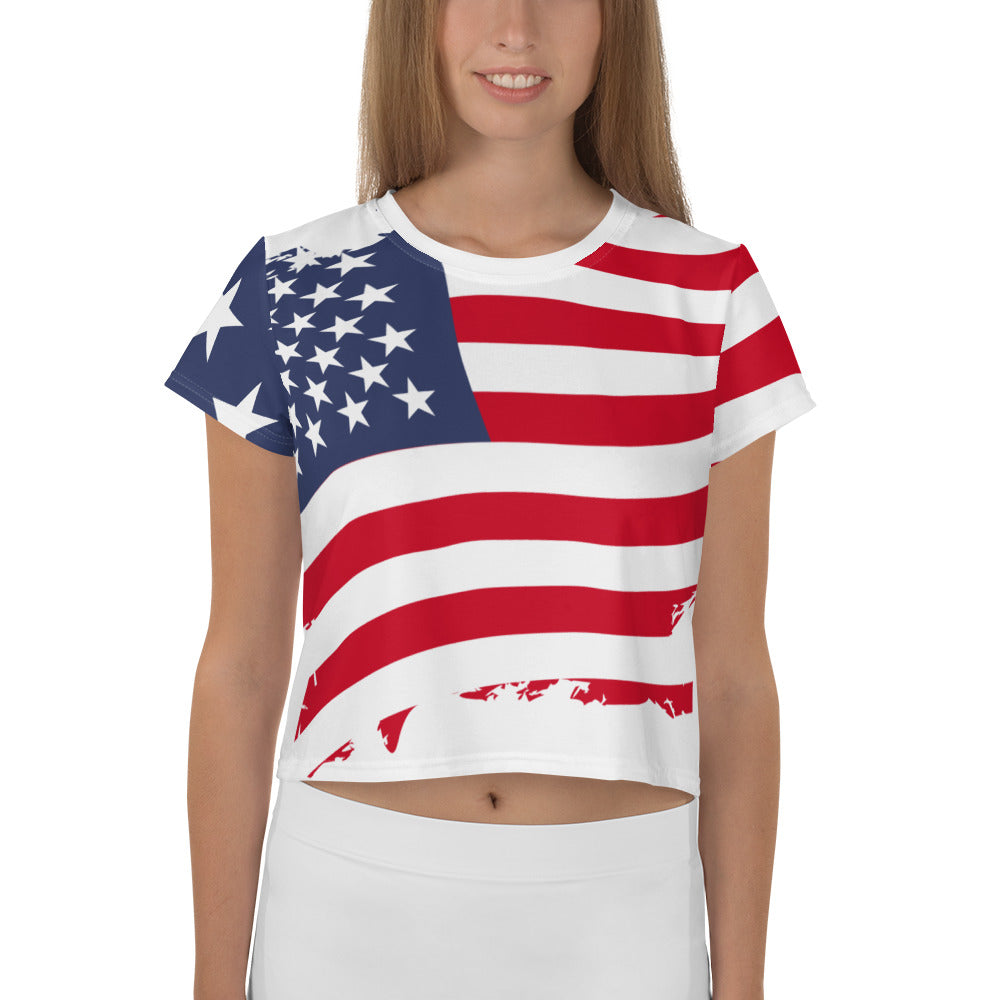 US Flag Print Crop Tee