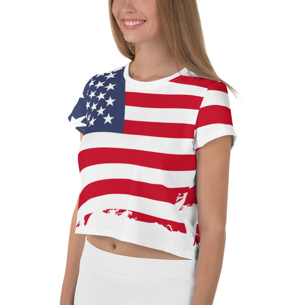 US Flag Print Crop Tee