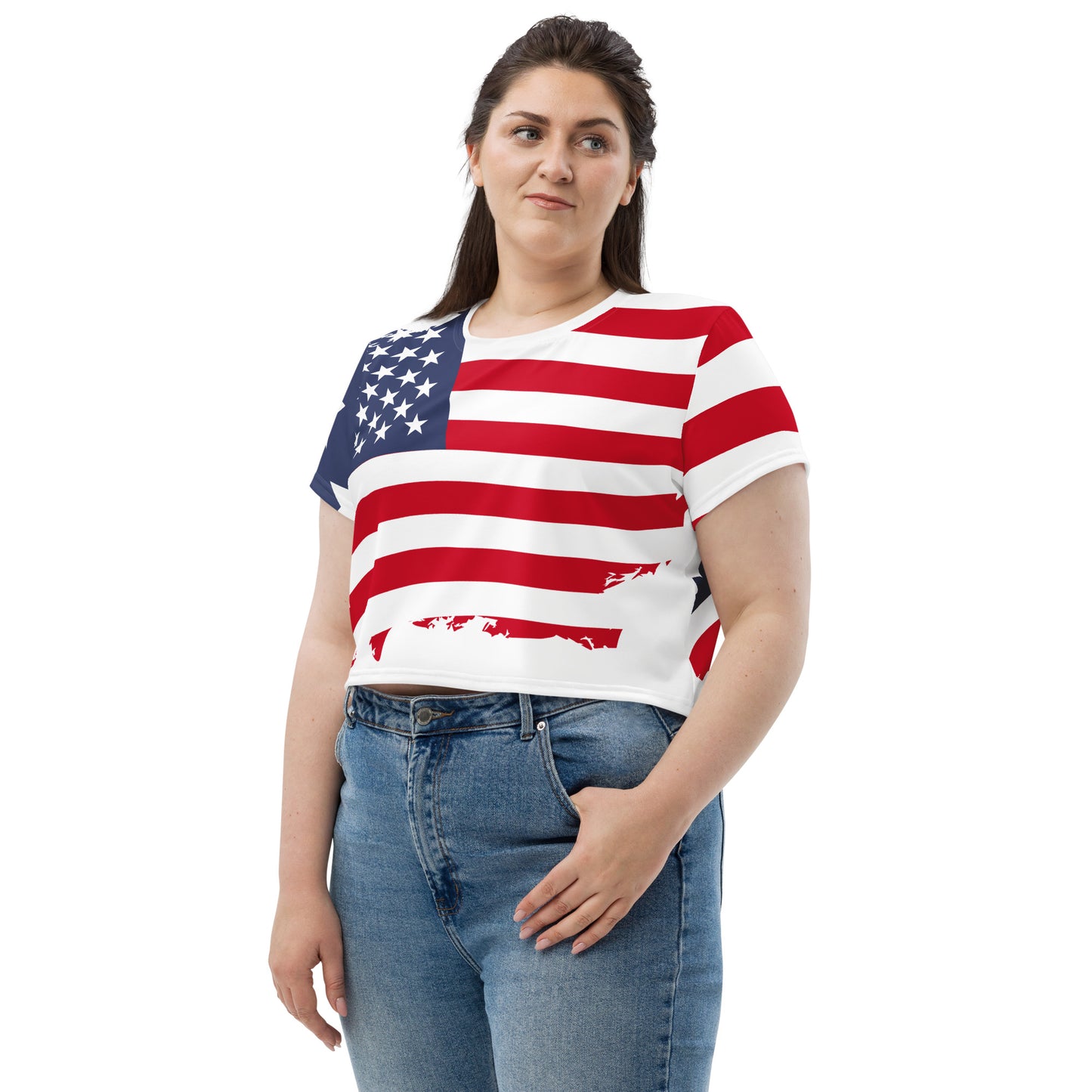 US Flag Print Crop Tee