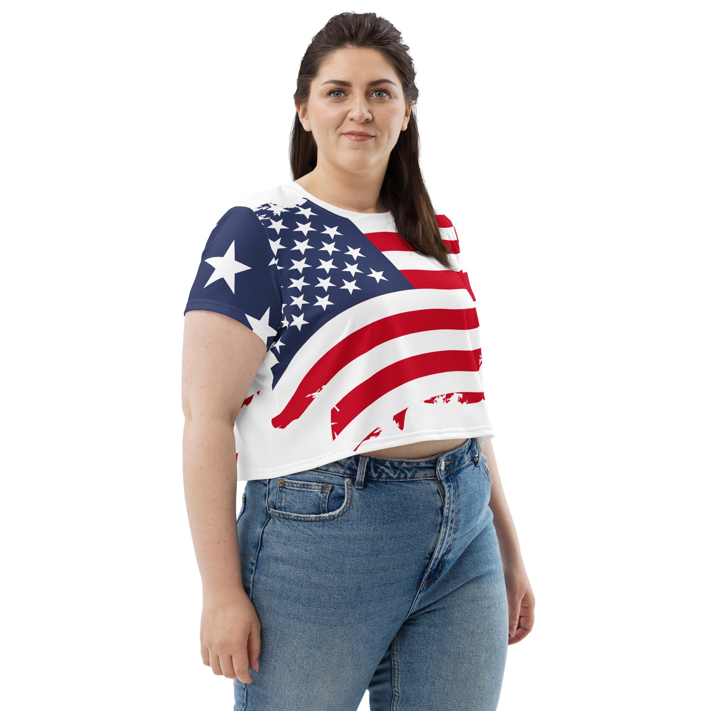 US Flag Print Crop Tee