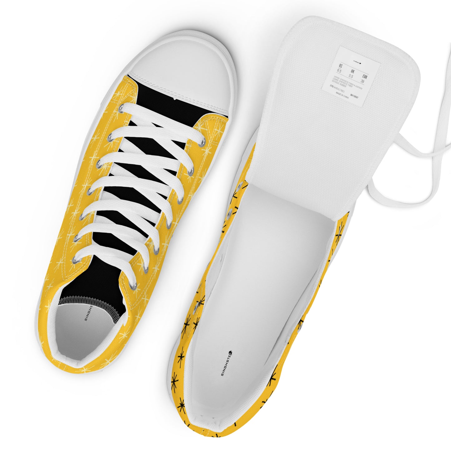 Yellow Abstract High Top Canvas Shoes